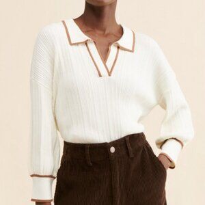 Sancia Teofila Knit Top Collared Polo Sweater White S- Anthropologie